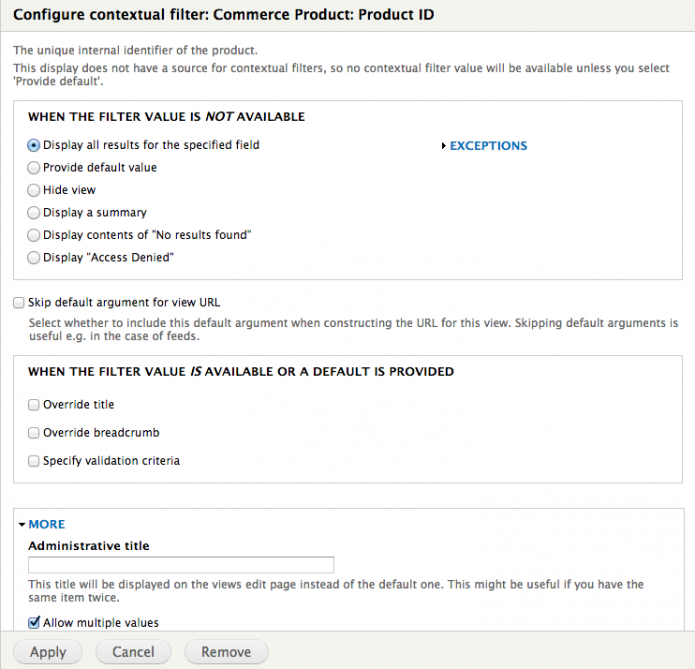 Settings for the Contextual Filter