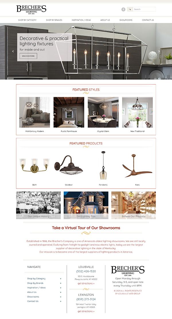 eCommerce website built for Brecher's Lighting, of Louisville and Lexington